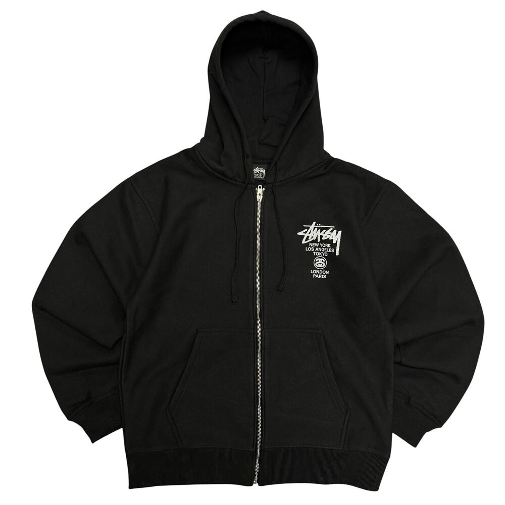 Stussy World Tour Zip Hoodie 'Black' Size X-Large
